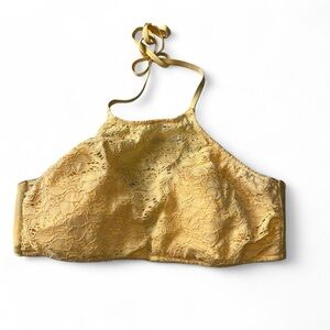 H&M Yellow Crochet Halter Bikini Top Size 14